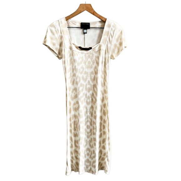 Class Roberto Cavalli Beige Cream Animal Print Dress Size 8 Leopard Short Sleeve - Picture 1 of 14